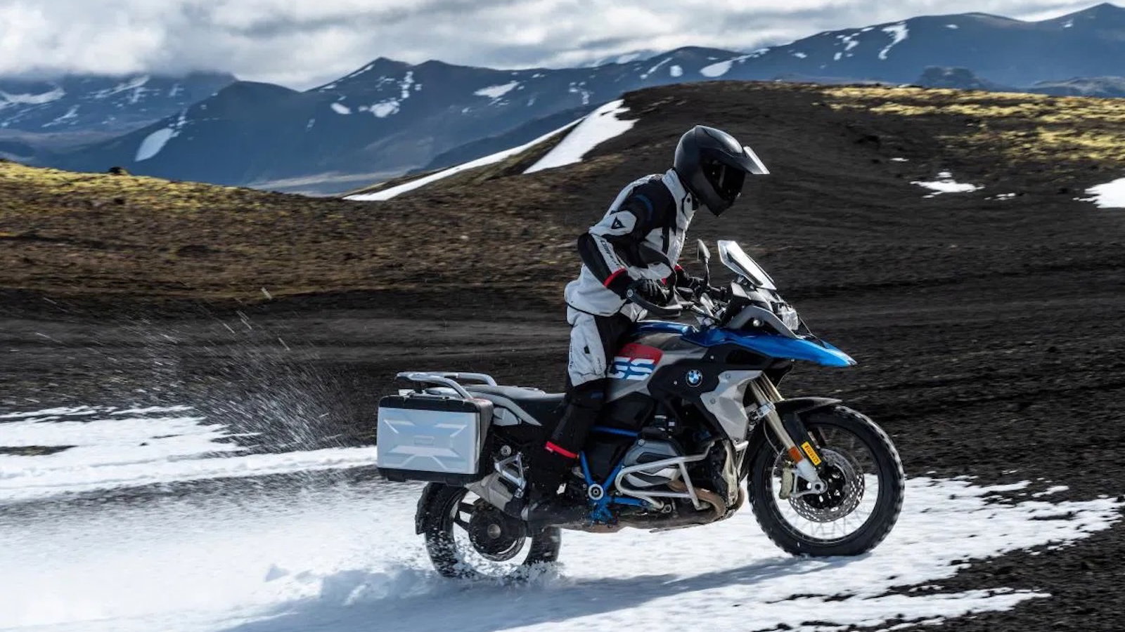 riding a BMW in the snow