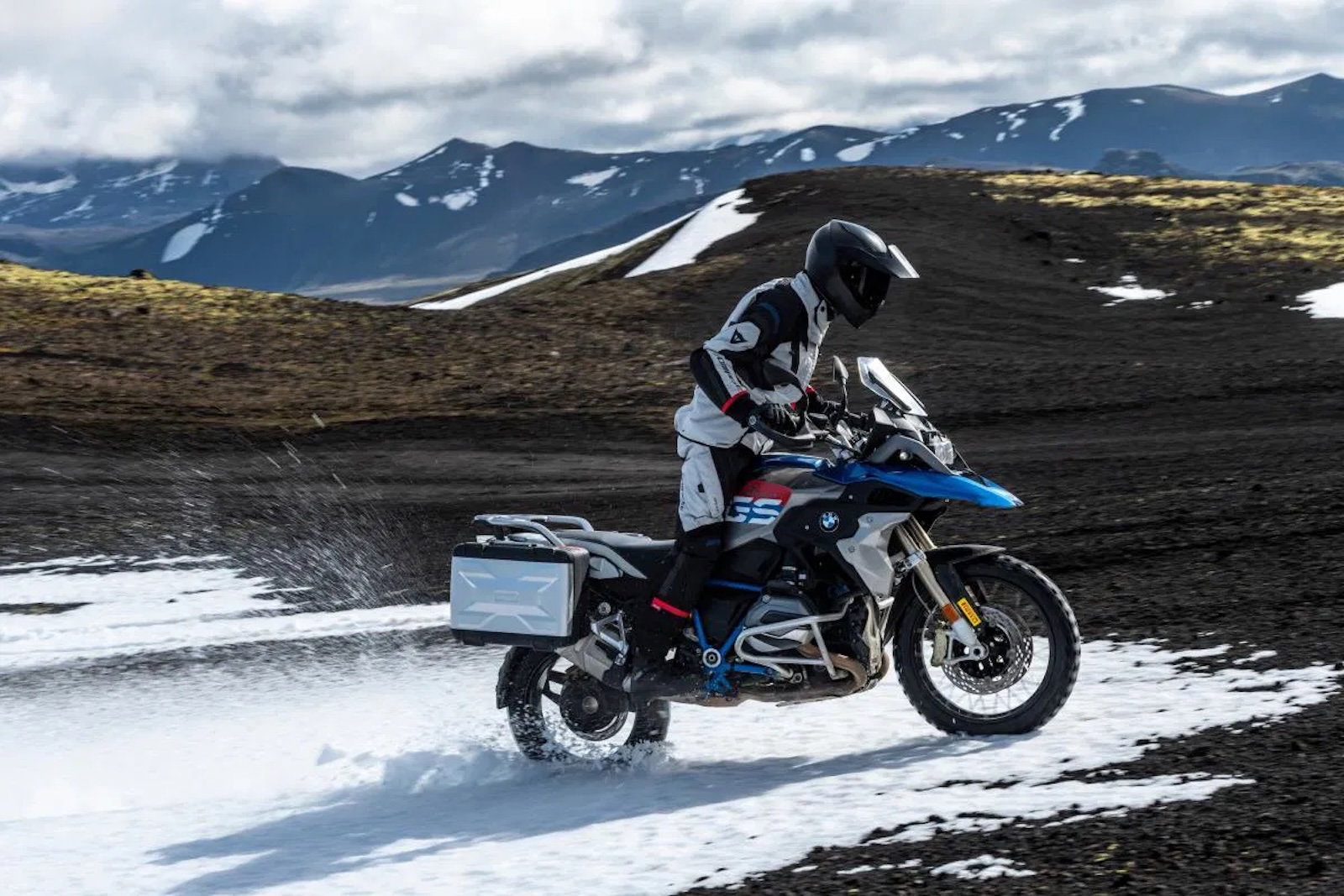 riding a BMW in the snow