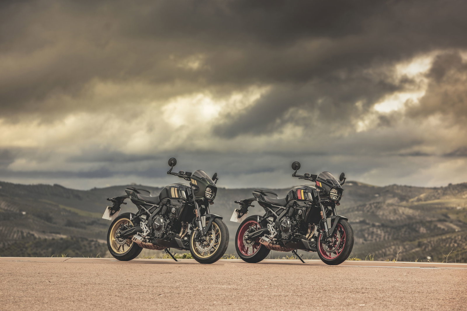 Two Suzuki GSX-8TT motorcycles