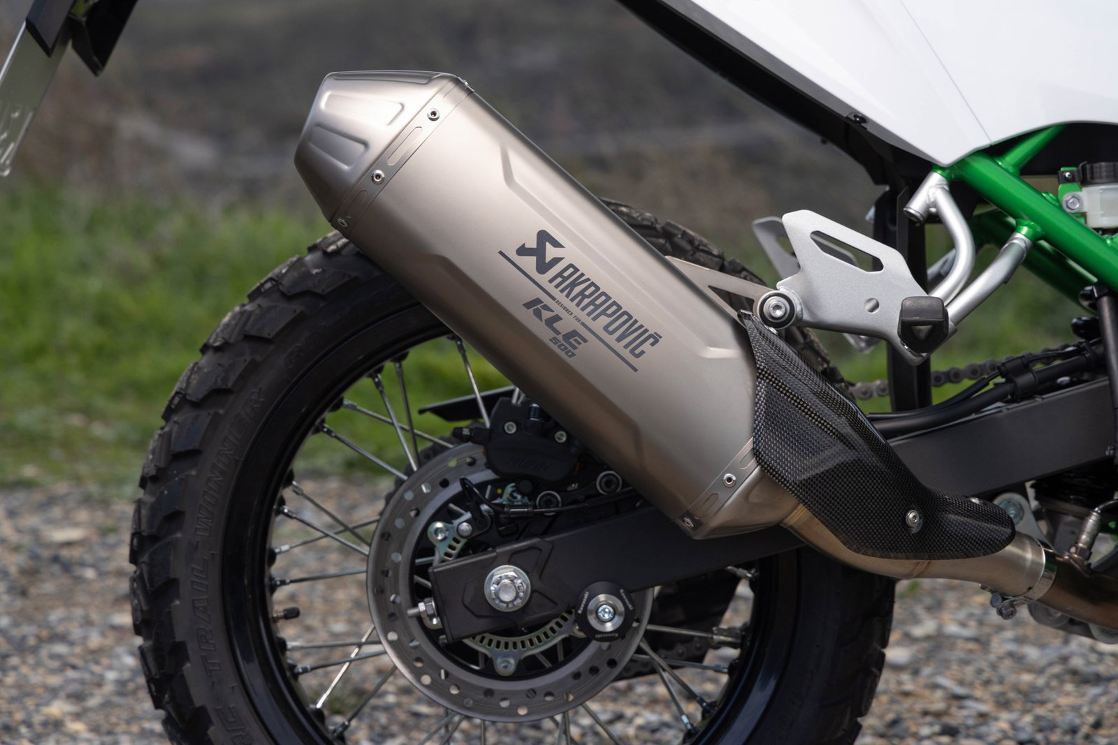 The 2026 Kawasaki KLE500 - Akrapovic optional slip on exhaust