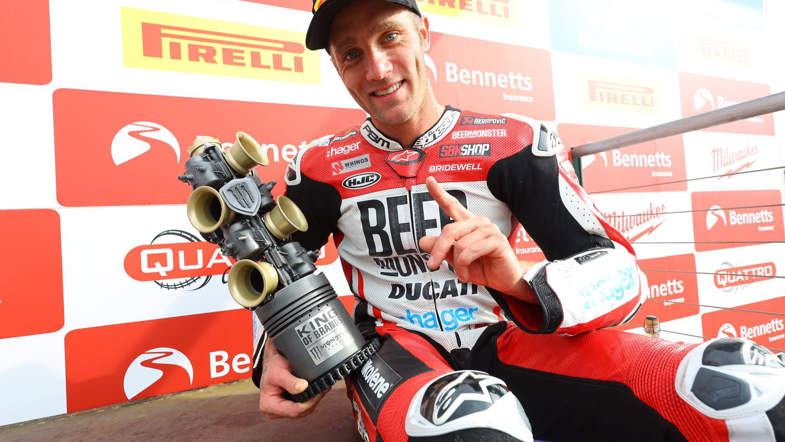 Tommy Bridewell after winning a BSB race with Ducati
