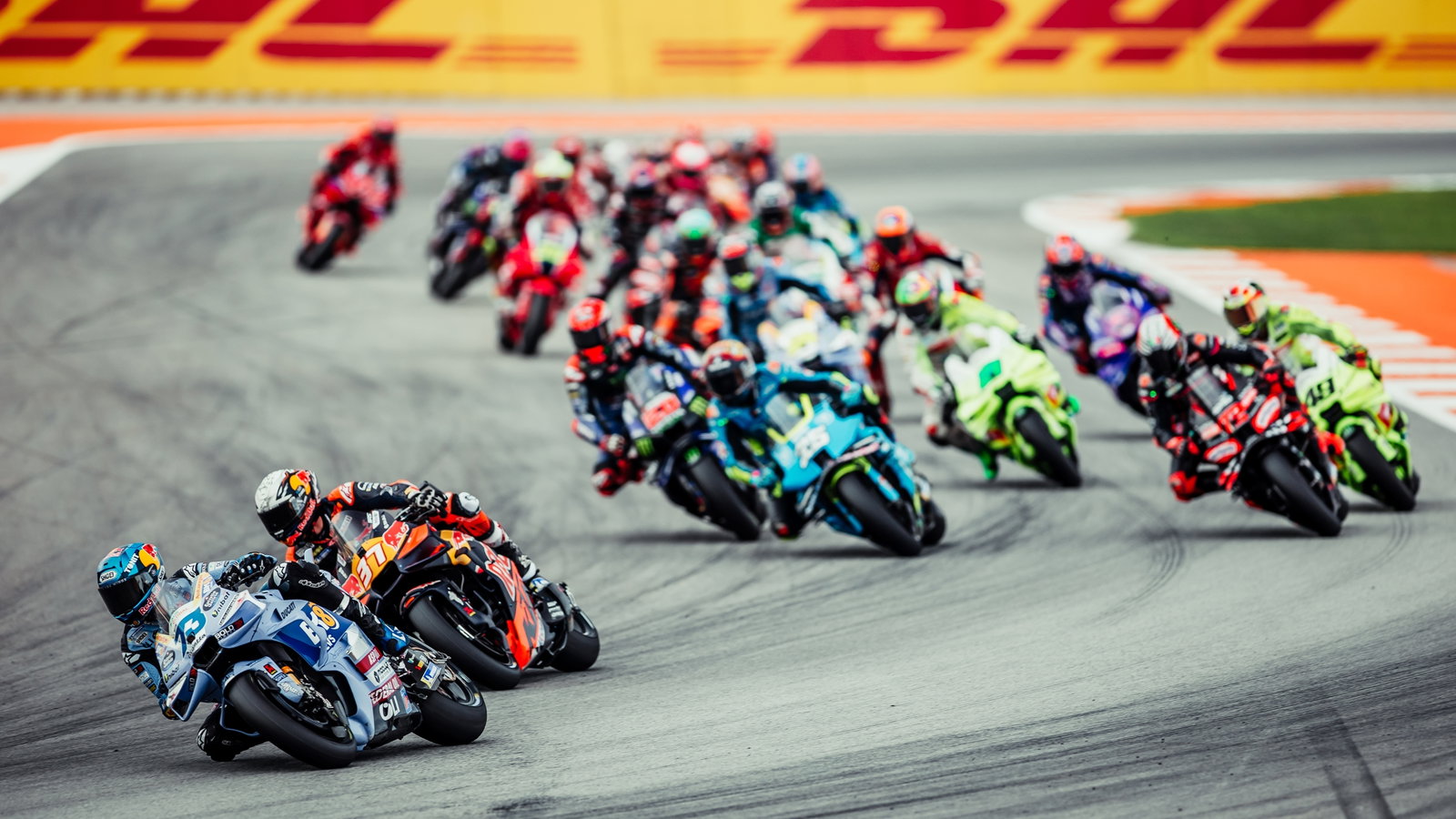 The opening laps of a MotoGP race in 2025