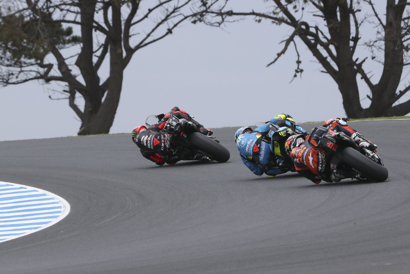 Marco Bezzecchi leads Raul Fernandez, Pedro Acosta, 2025 MotoGP Australian Grand Prix. Credit: Gold and Goose.