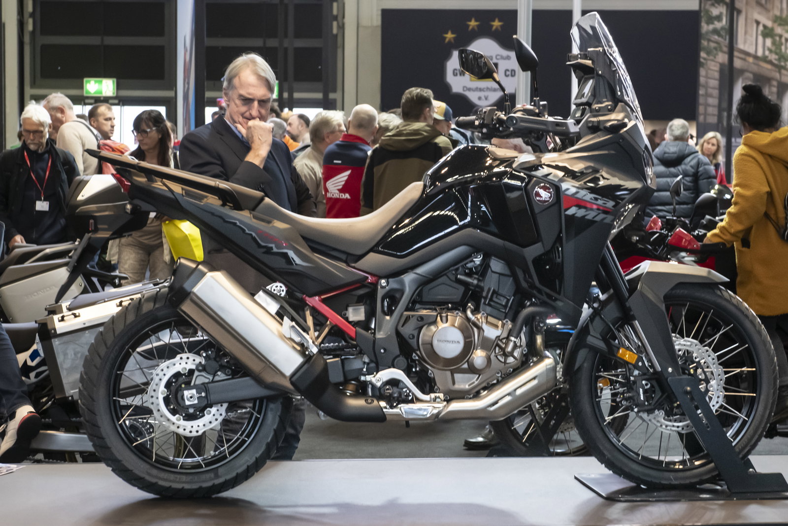 Honda Africa Twin on a stand. Photo credit Koelnmesse/Intermot
