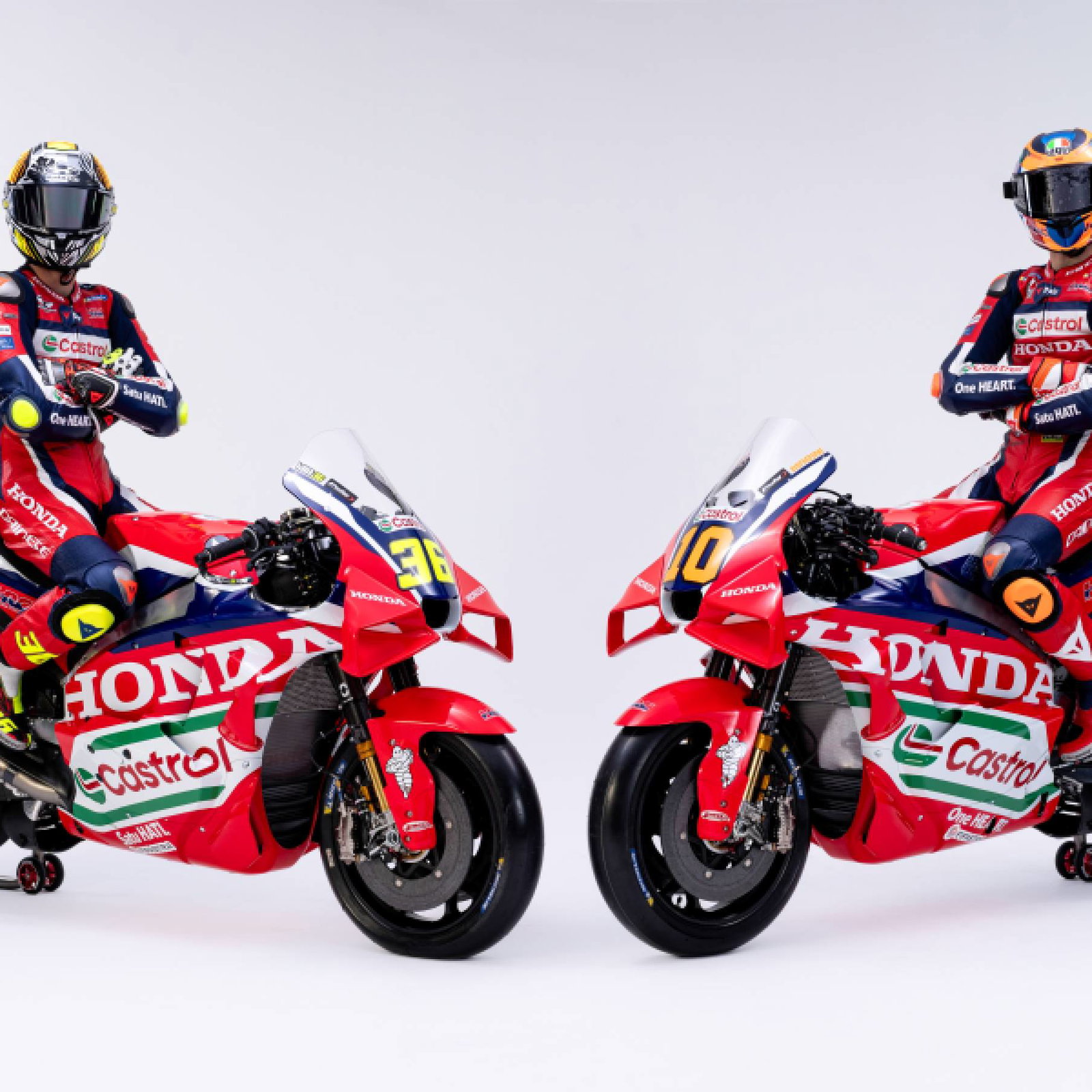 Joan Mir, Luca Marini, on 2026 factory Honda MotoGP bikes. Credit: Honda Racing Corporation.
