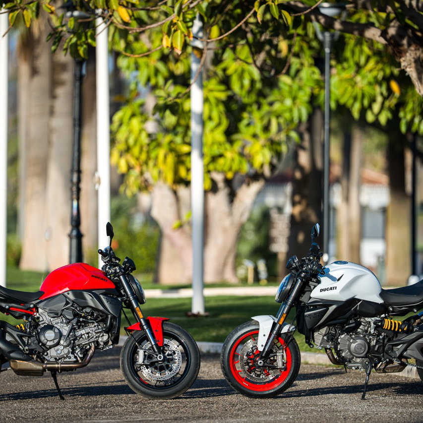 The 2026 Ducati Monster V2 - two bike static