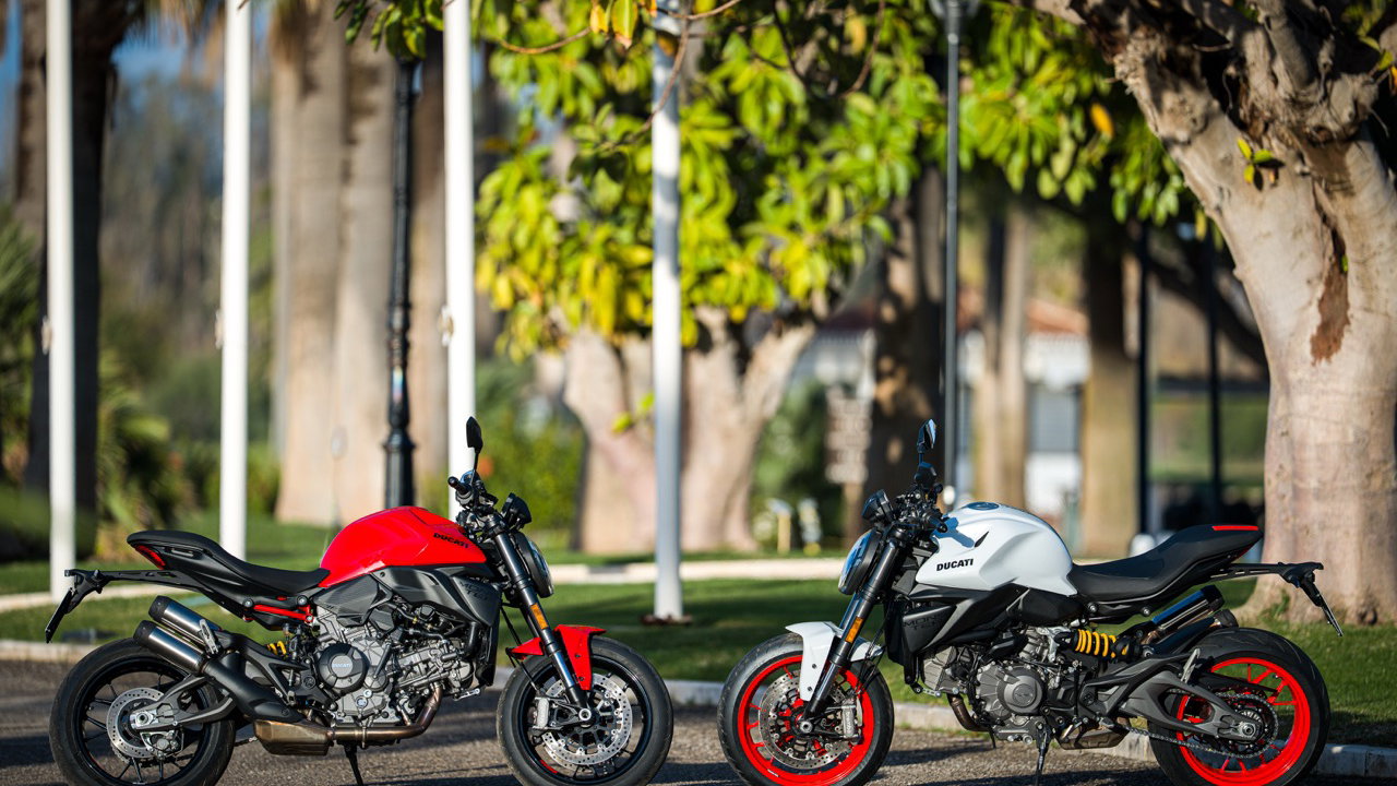The 2026 Ducati Monster V2 - two bike static