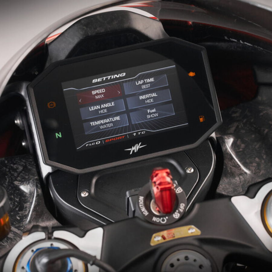 A dashboard on an MV Agusta motorcycle