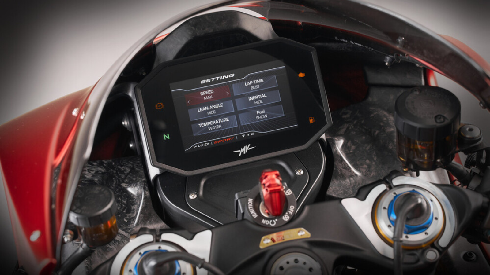 A dashboard on an MV Agusta motorcycle