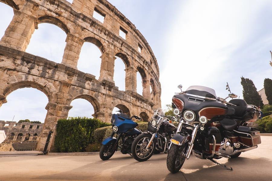 A trio of Harley-Davidson motorcycles