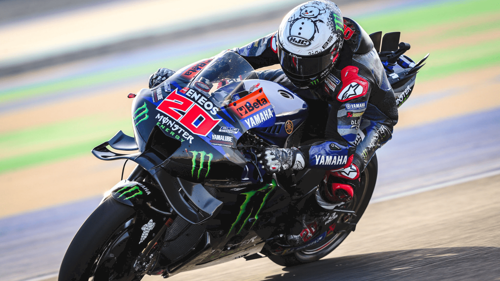 Fabio Quartararo riding with the Snow Diablo helmet. Photo credit - Gold and Goose