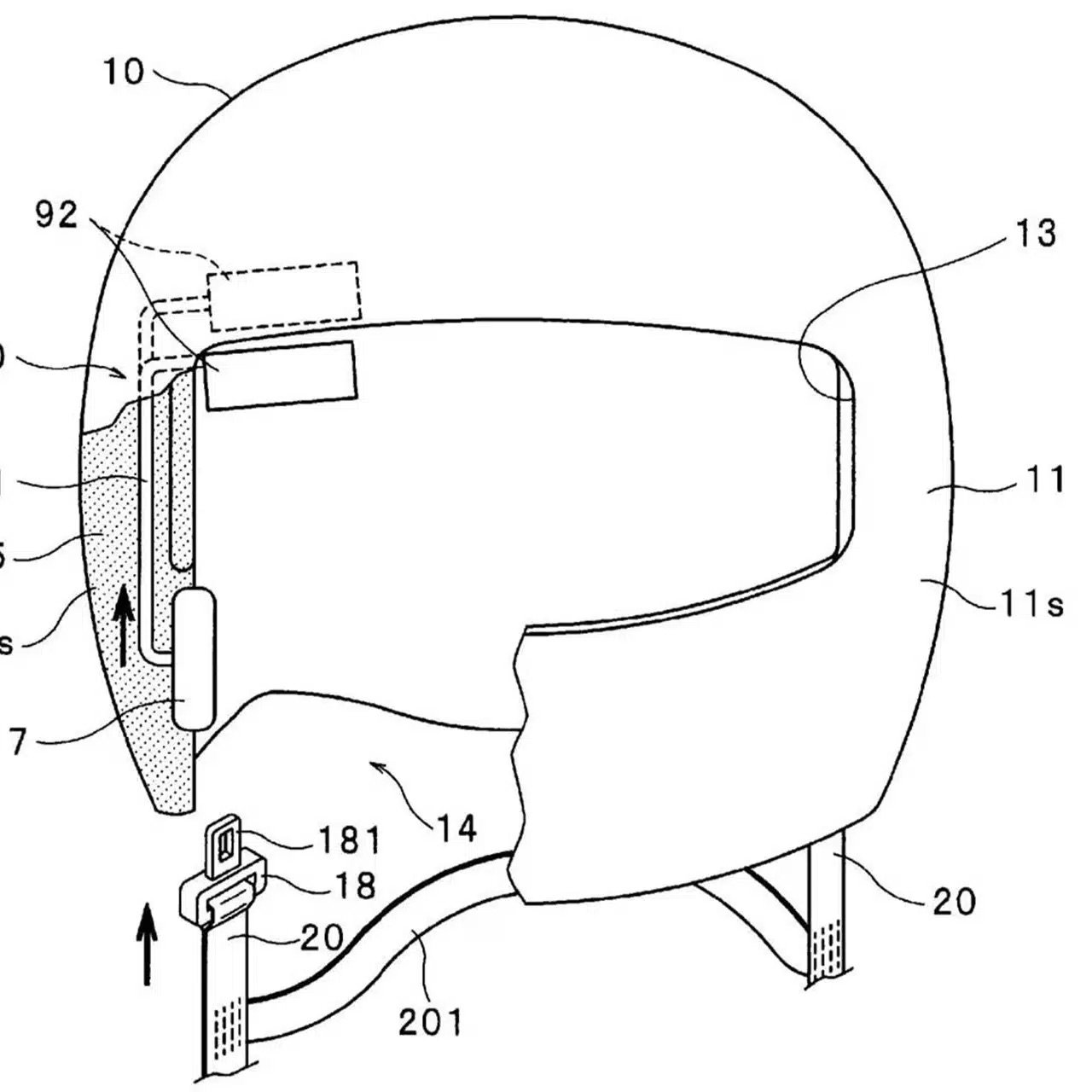 Autoliv self-adjusting helmet strap patent image