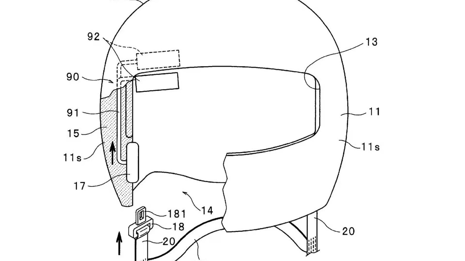Autoliv self-adjusting helmet strap patent image