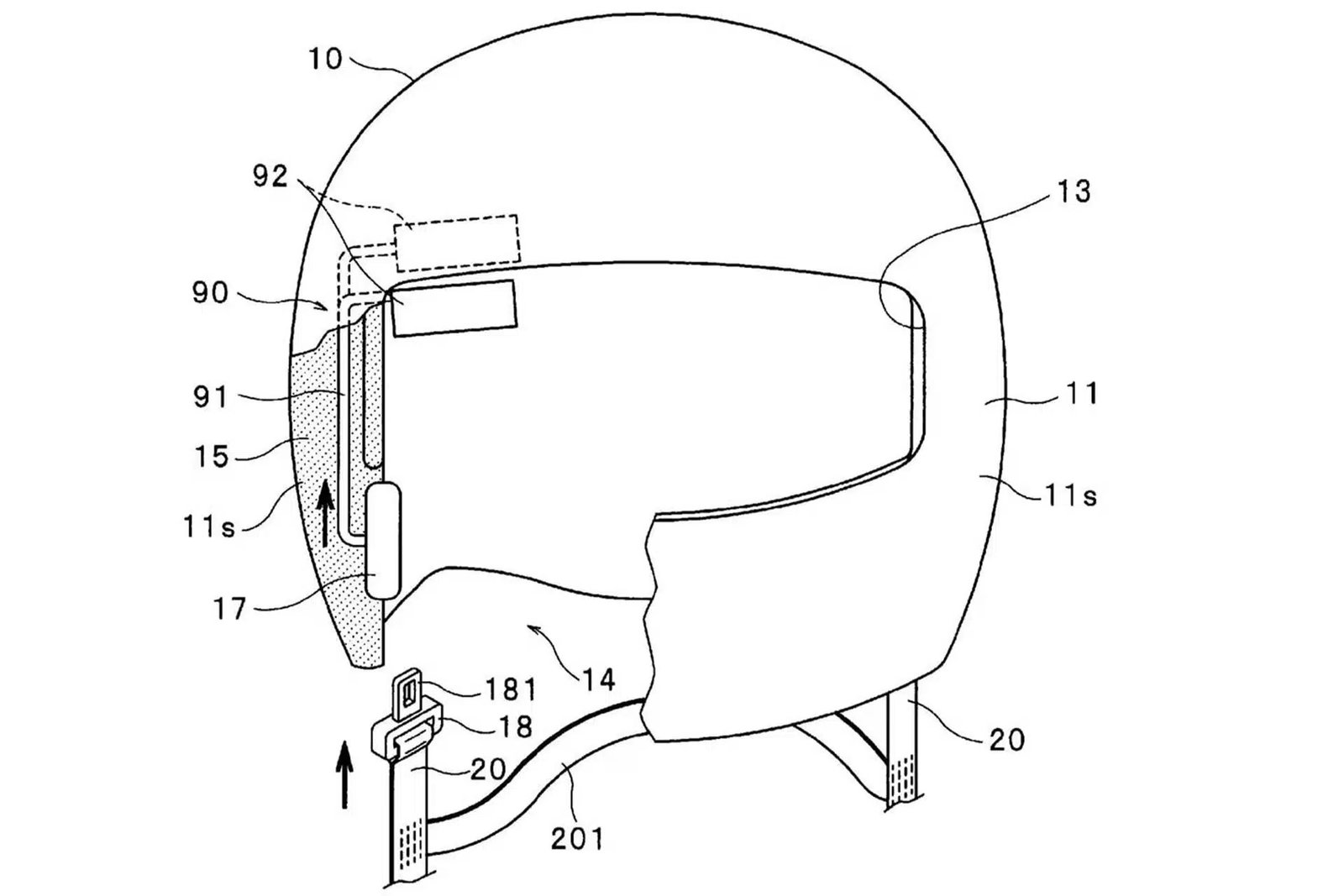 Autoliv self-adjusting helmet strap patent image
