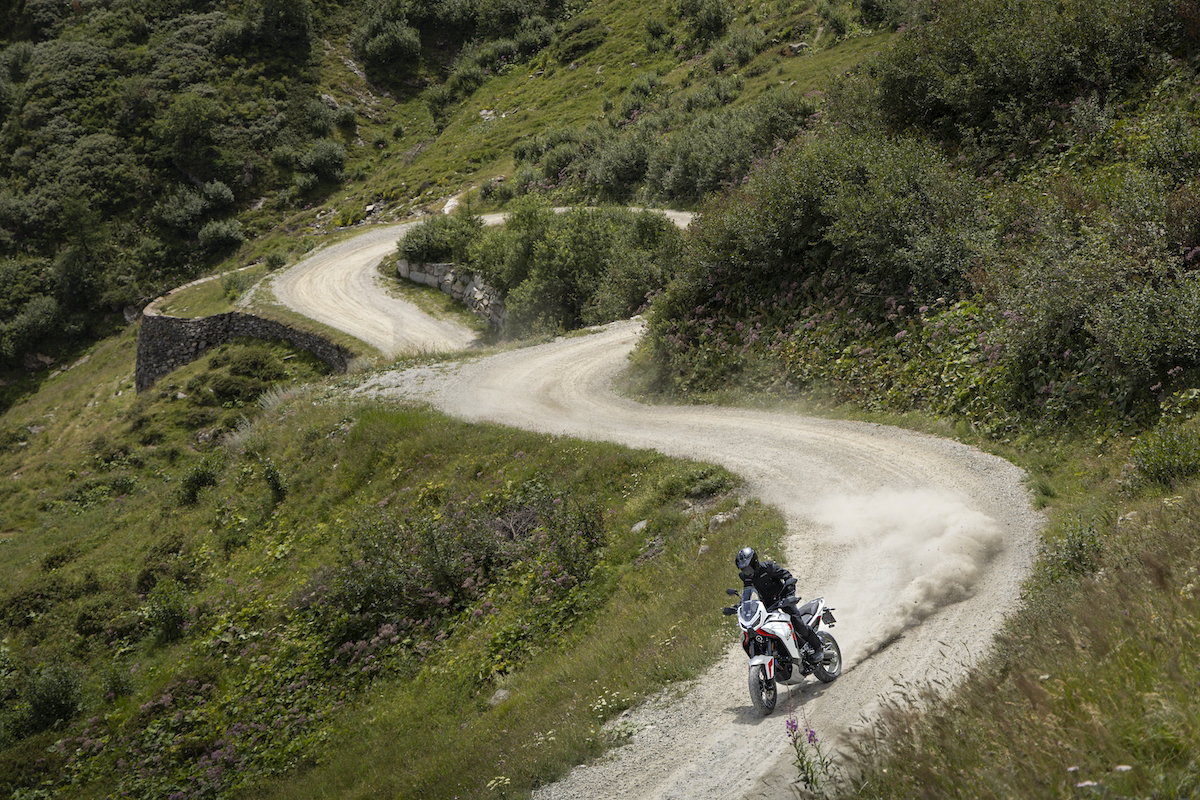 Moto Morini X-Cape 1200 riding off-road.