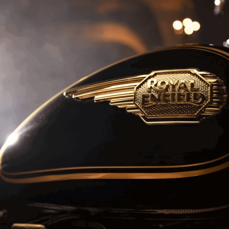 Royal Enfield badge on a fuel tank