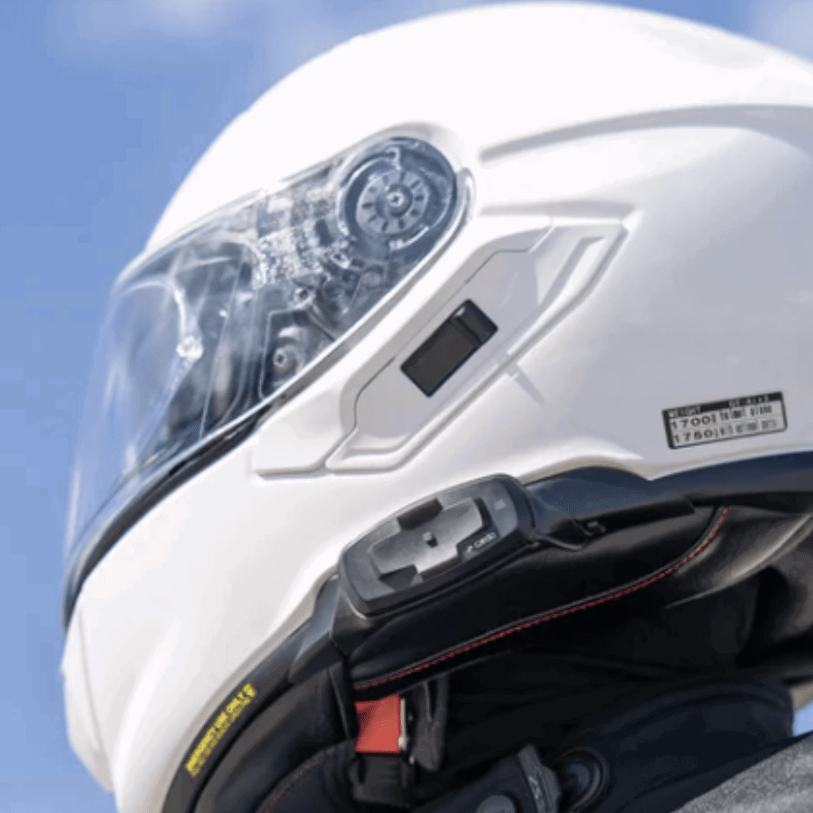 Cardo intercom for Shoei Gen 3 helmets. Photo credit - Cardo Systems
