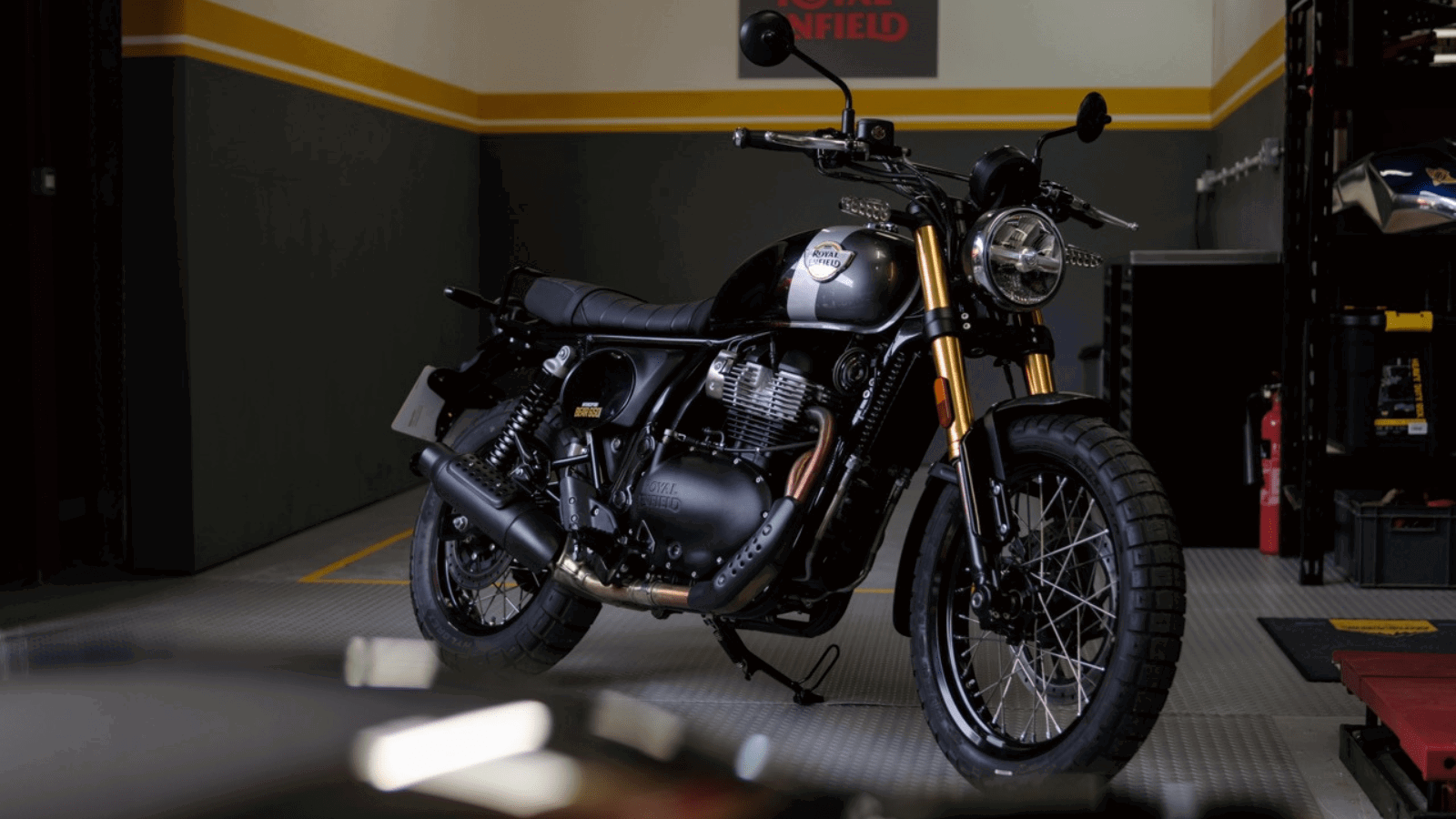Royal Enfield motorcycle pictured at a service centre