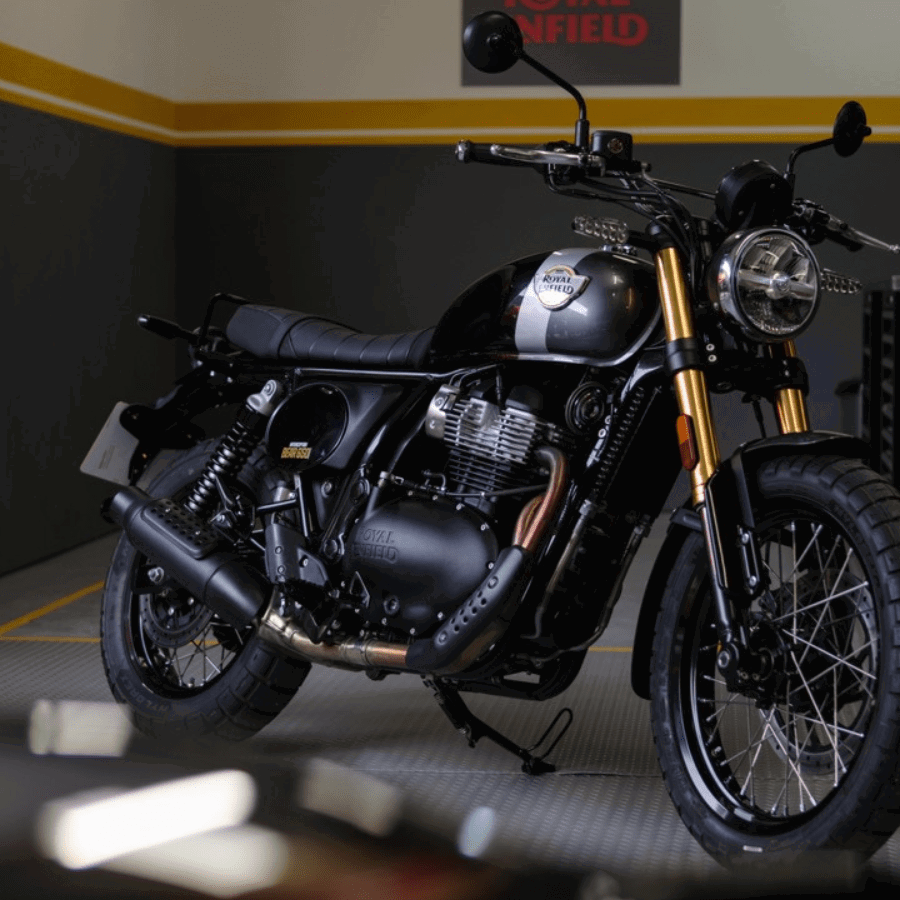 Royal Enfield motorcycle pictured at a service centre