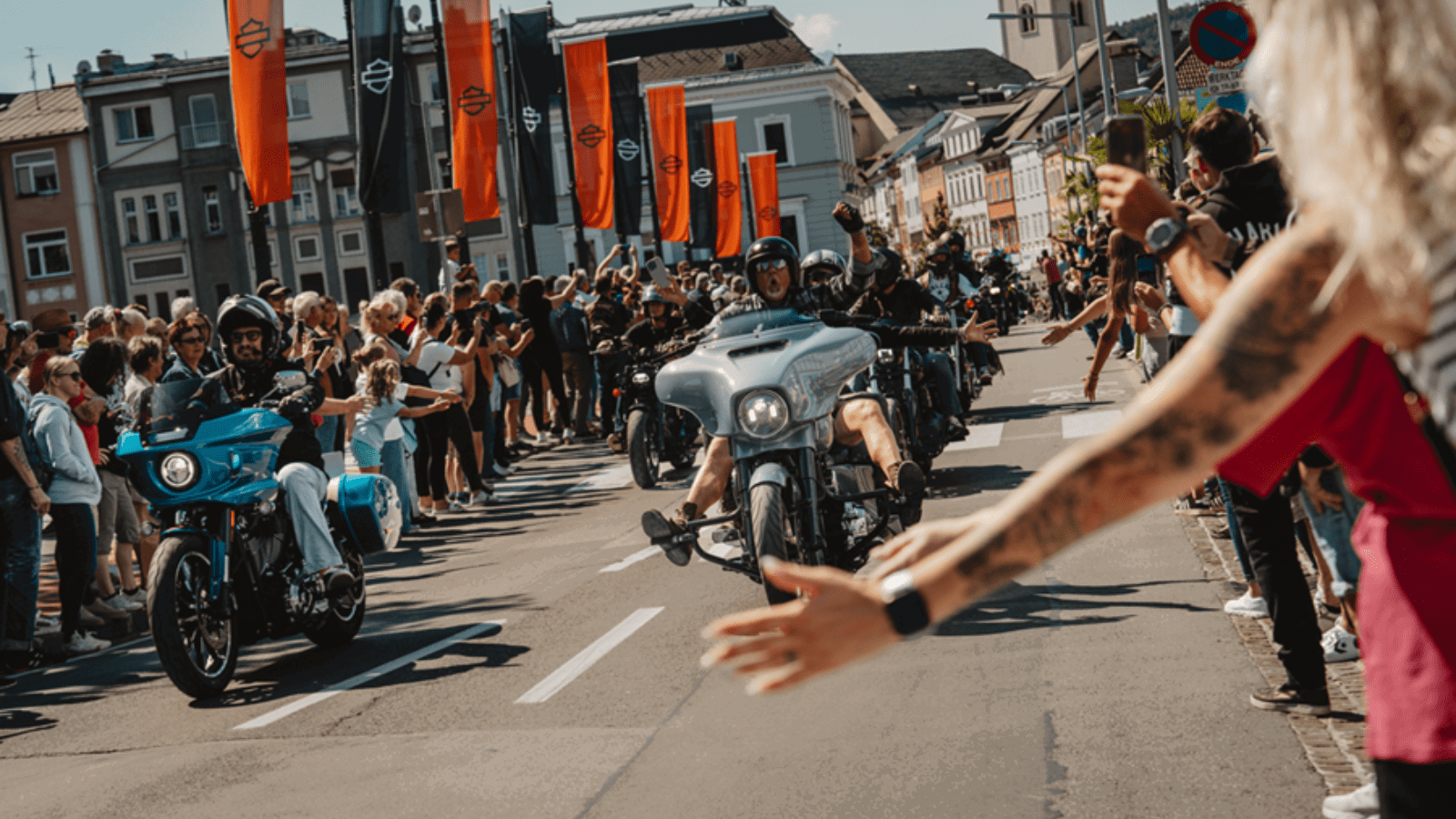 Harley-Davidson bikes at an event. 