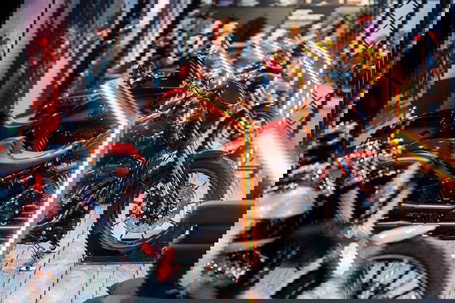 Harley-Davidson motorcycles on display. 