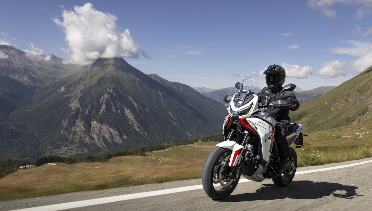 Moto Morini X-Cape 1200 on the road.