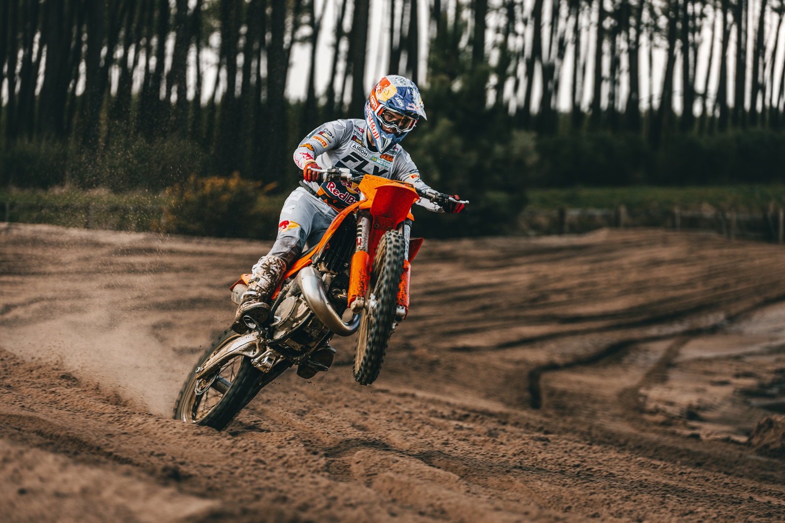 New KTM motocross bike pulling a wheelie. 