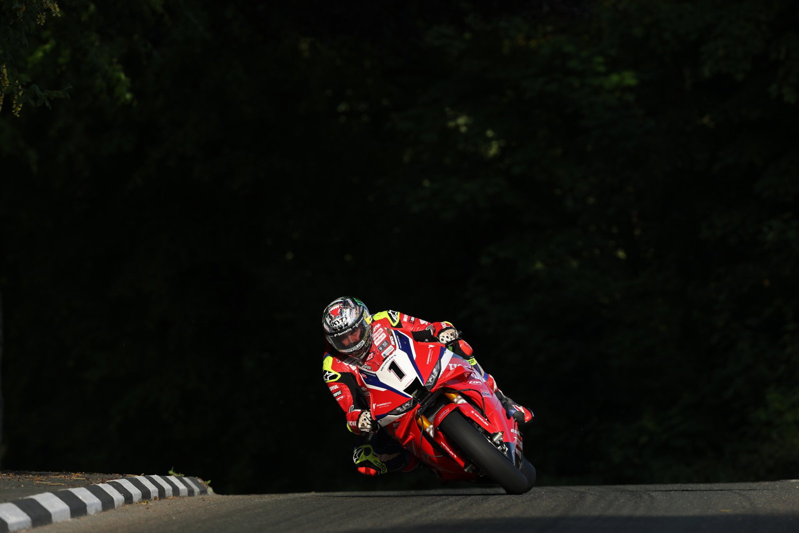 John McGuinness in action aboard a Honda CBR1000RR-R at the Isle of Man TT.