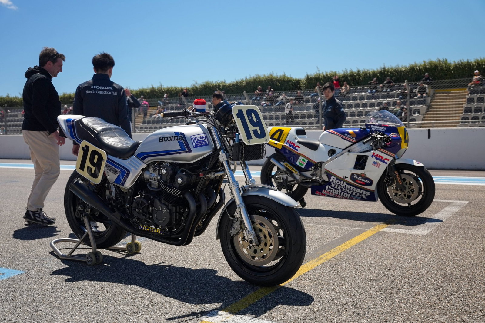 Honda motorcycles, including the CB1000F, at Paul Ricard.