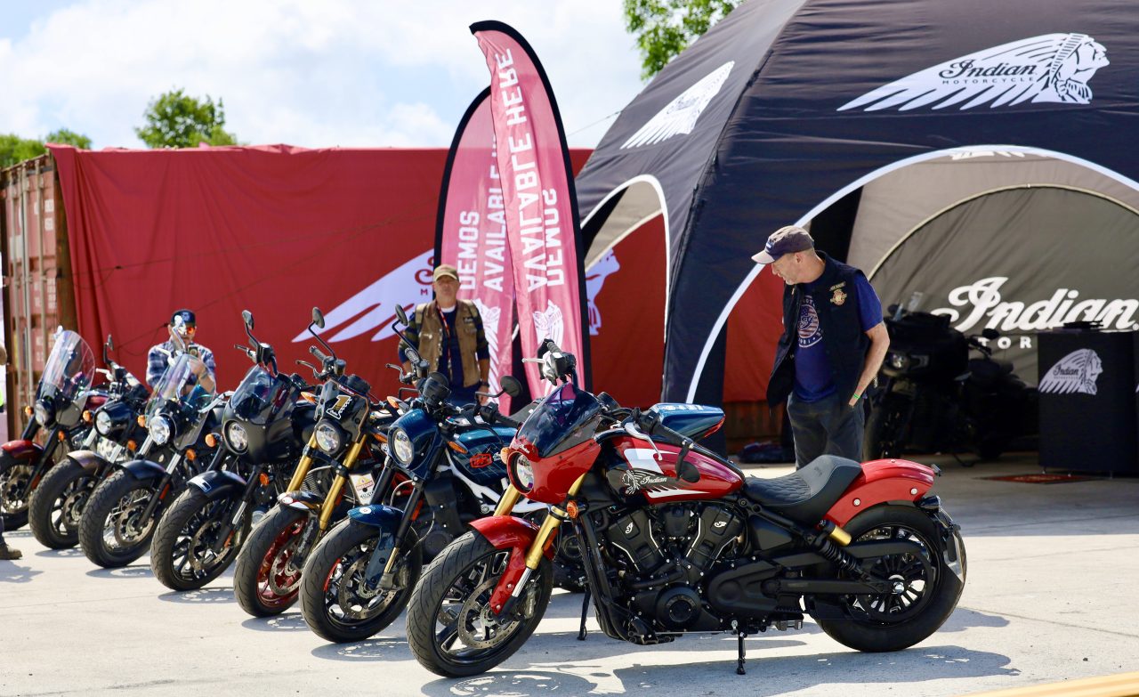 Indian Motorcycle bikes at an event.