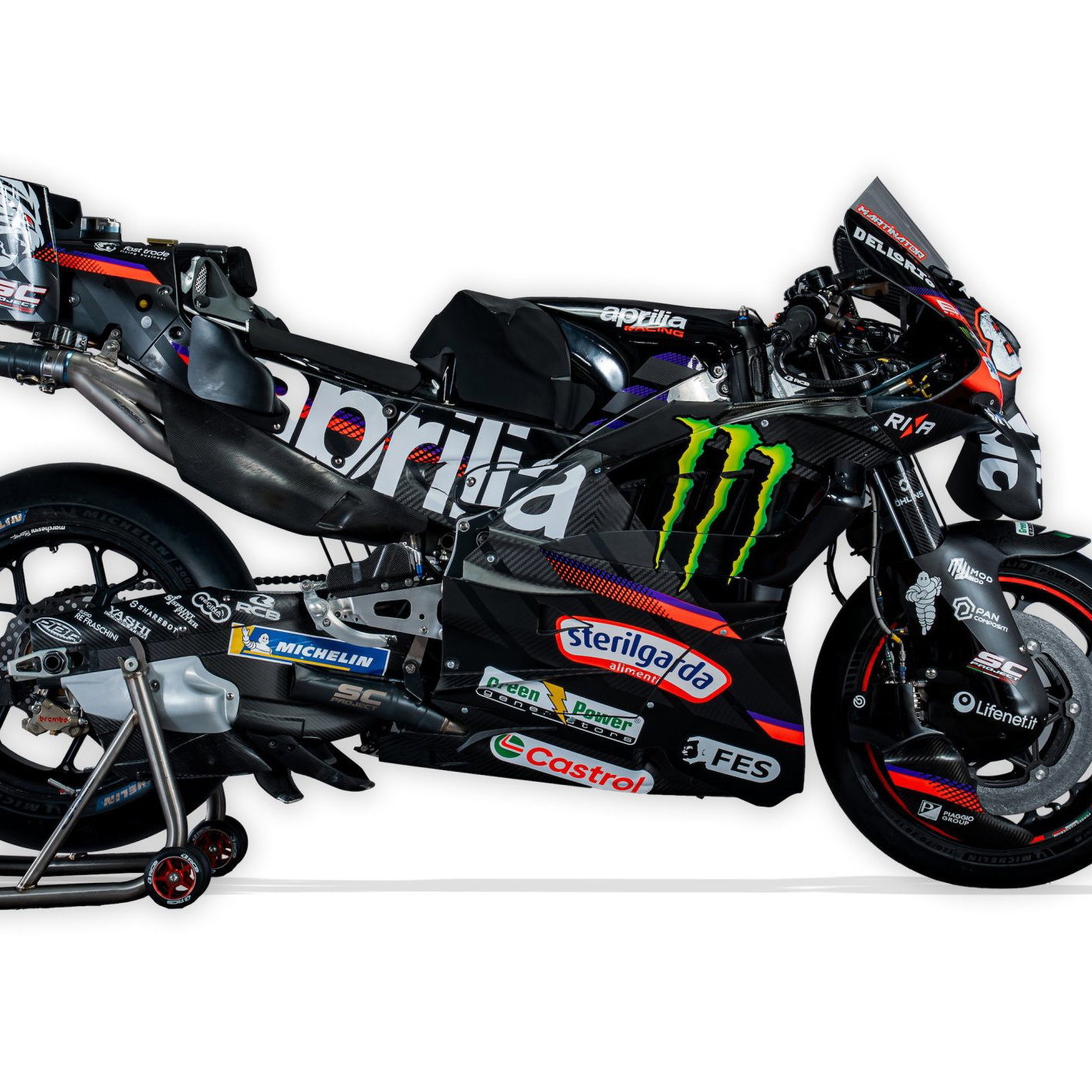 Aprilia Racing's RS-GP26 MotoGP bike with Monster Energy as title sponsor.