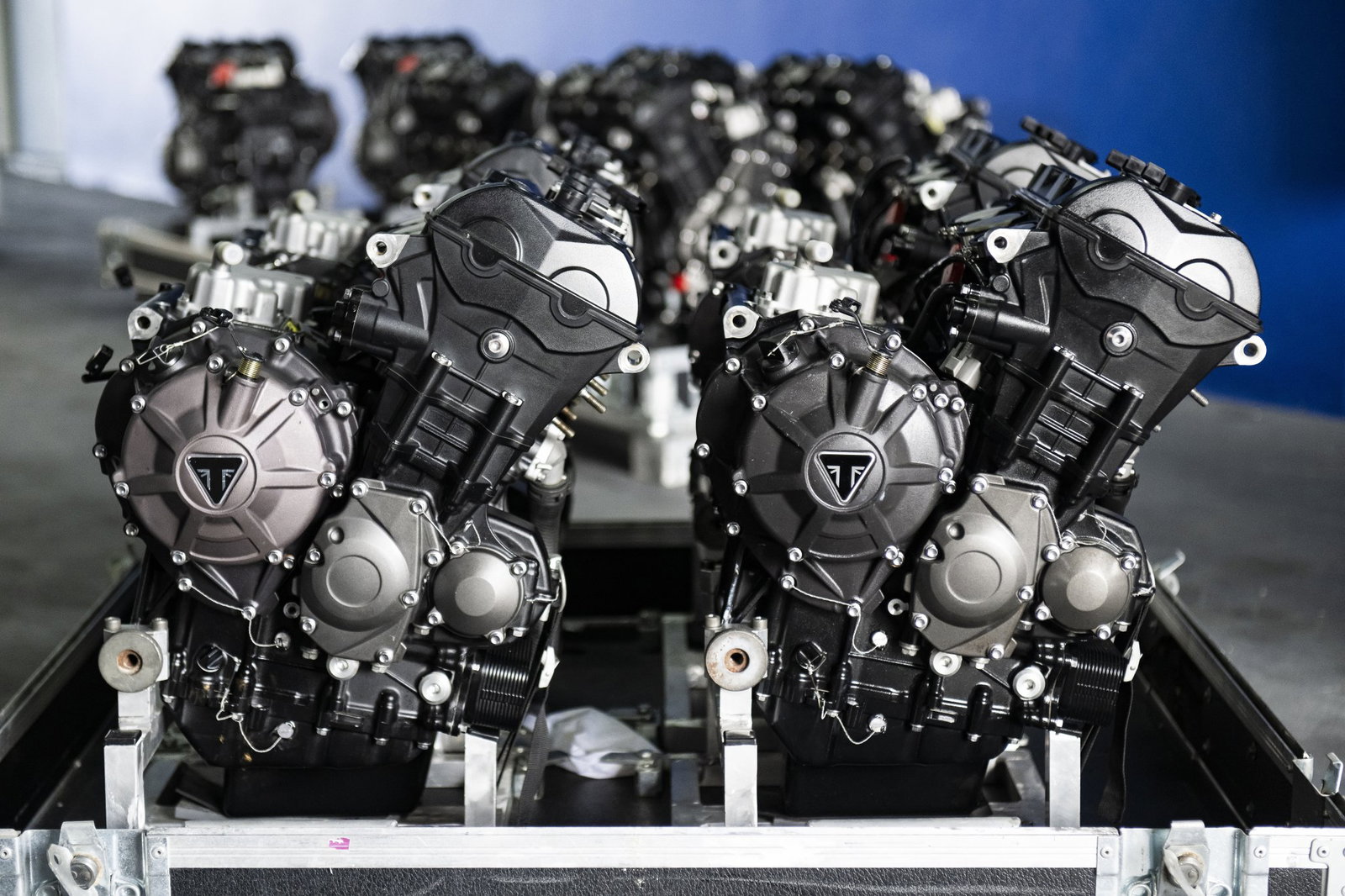 Ranks of Moto2 engines waiting to be used