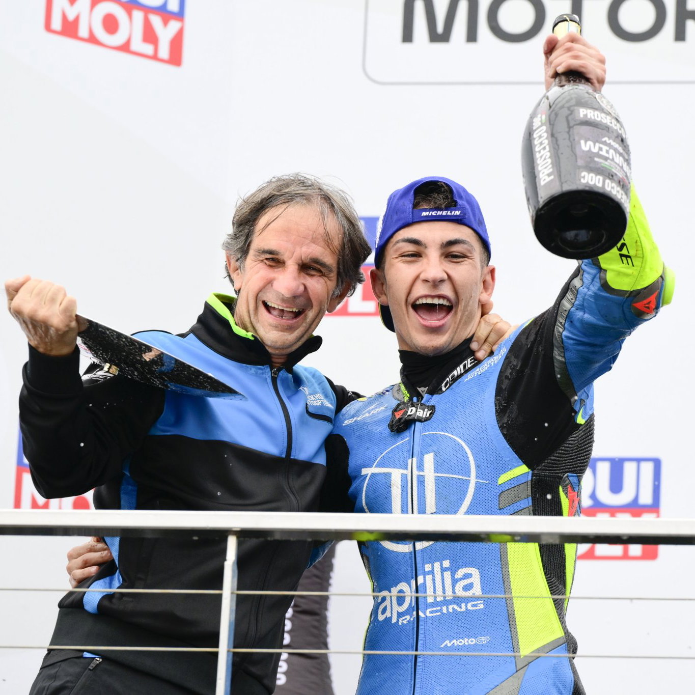 Davide Brivio celebrating a win with Raul Fernandez. Credit: Gold and Goose. 