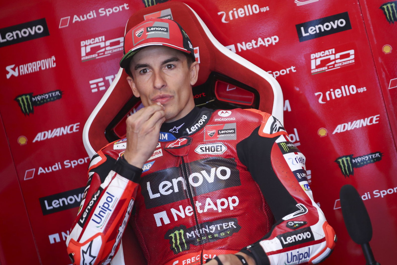 Marc Marquez in his pit box at a MotoGP race. Credit: Gold and Goose.