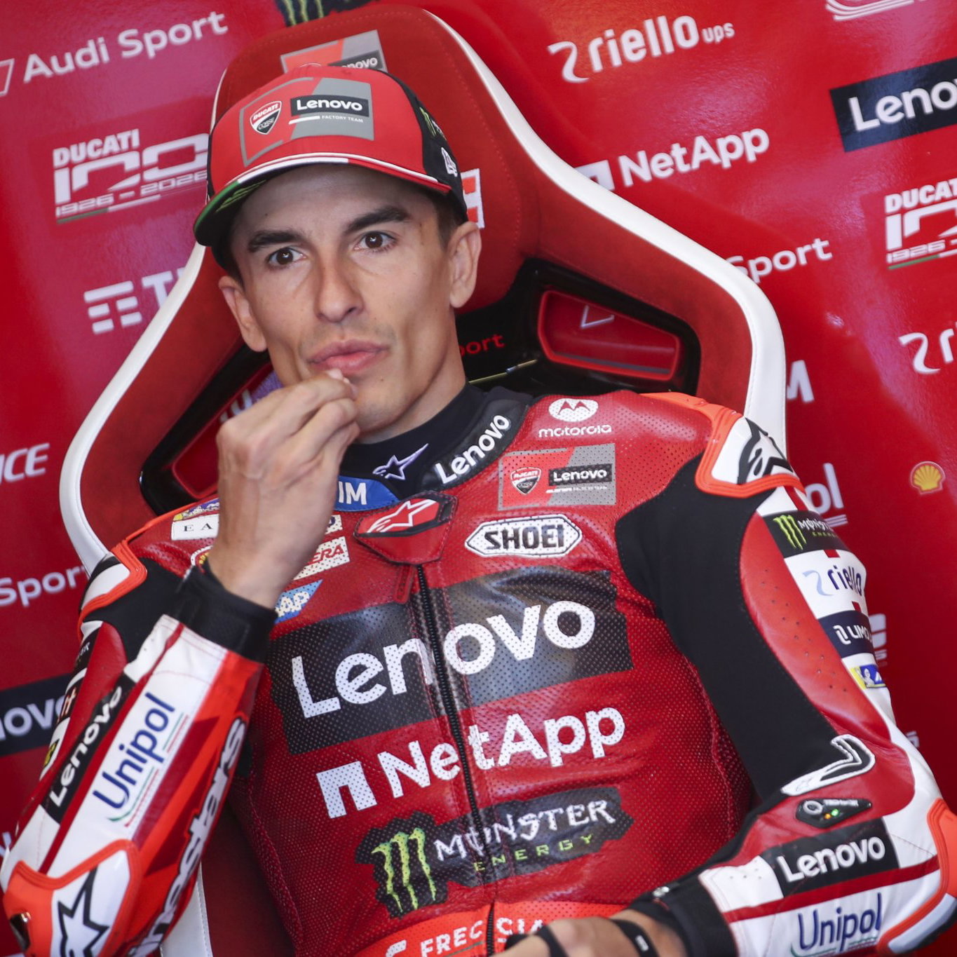 Marc Marquez in his pit box at a MotoGP race. Credit: Gold and Goose.