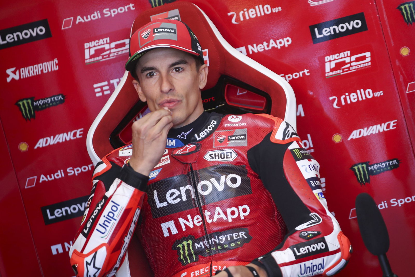 Marc Marquez in his pit box at a MotoGP race. Credit: Gold and Goose.