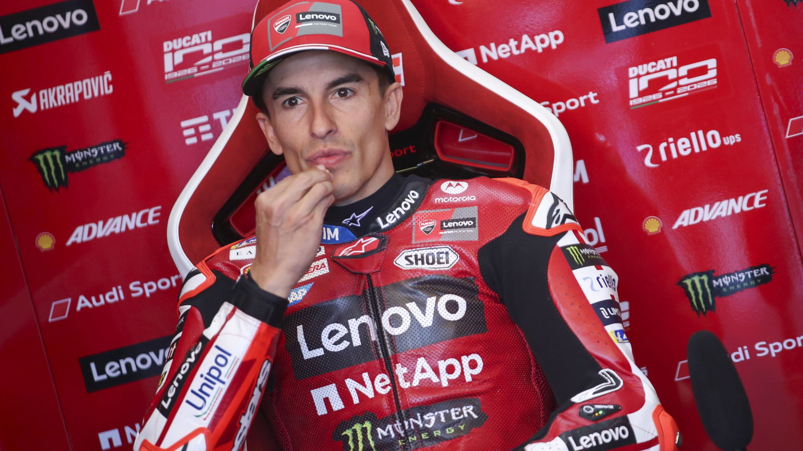 Marc Marquez in his pit box at a MotoGP race. Credit: Gold and Goose.