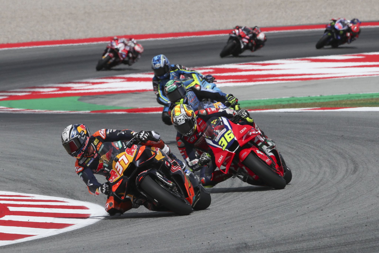 Pedro Acosta and Joan Mir battling in Barcelona. Credit: Gold and Goose.