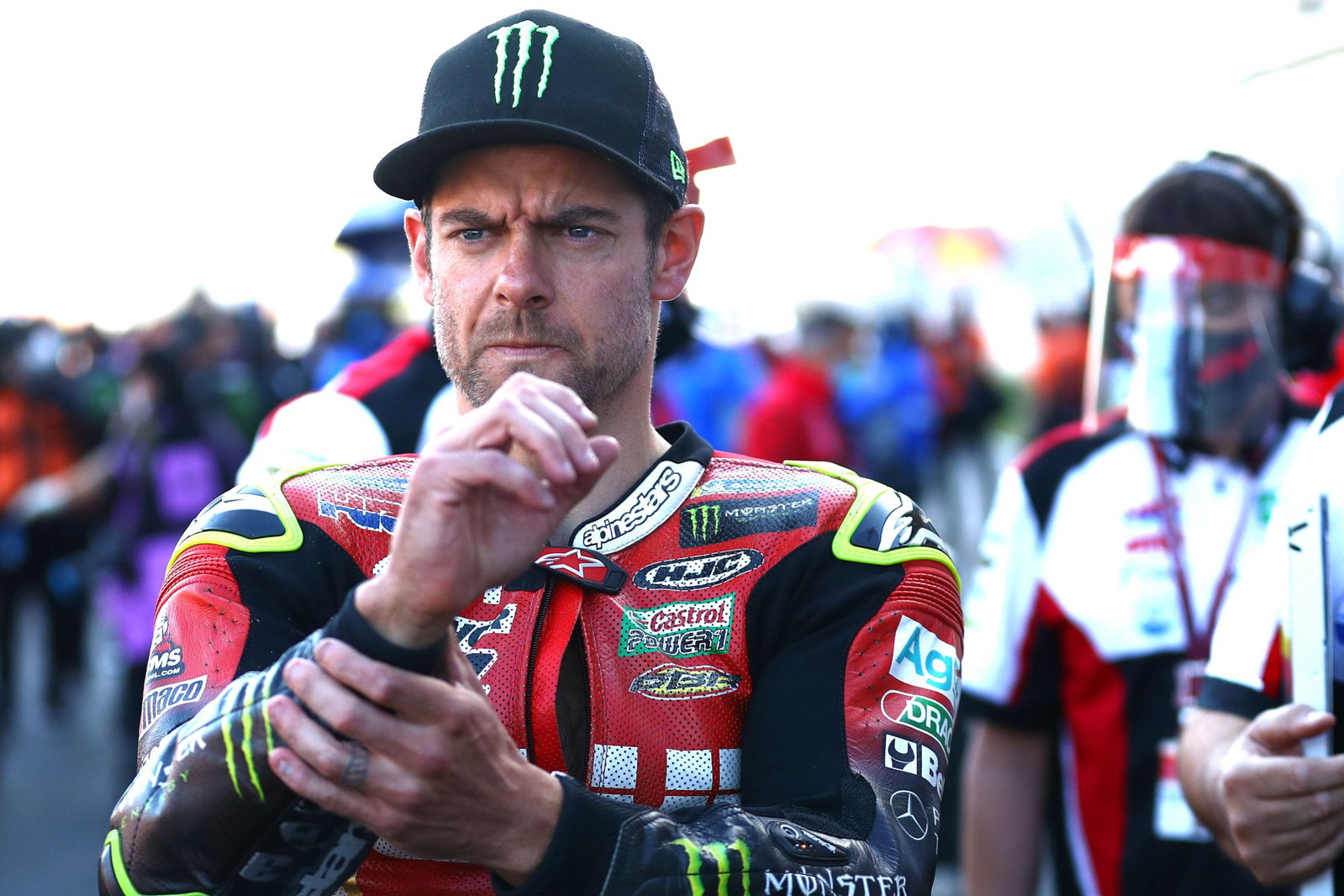 Cal Crutchlow ahead of a MotoGP race in 2020. Credit: Gold and Goose.
