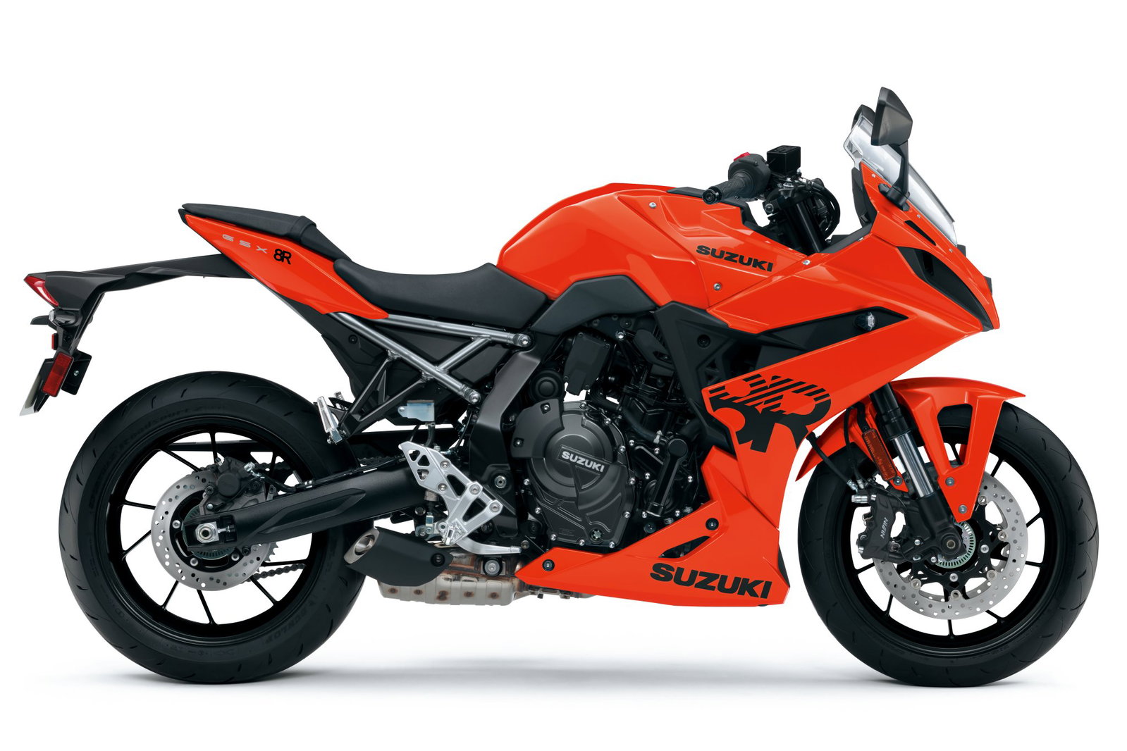 Suzuki GSX-8R in the same orange colourway that's found in Germany.