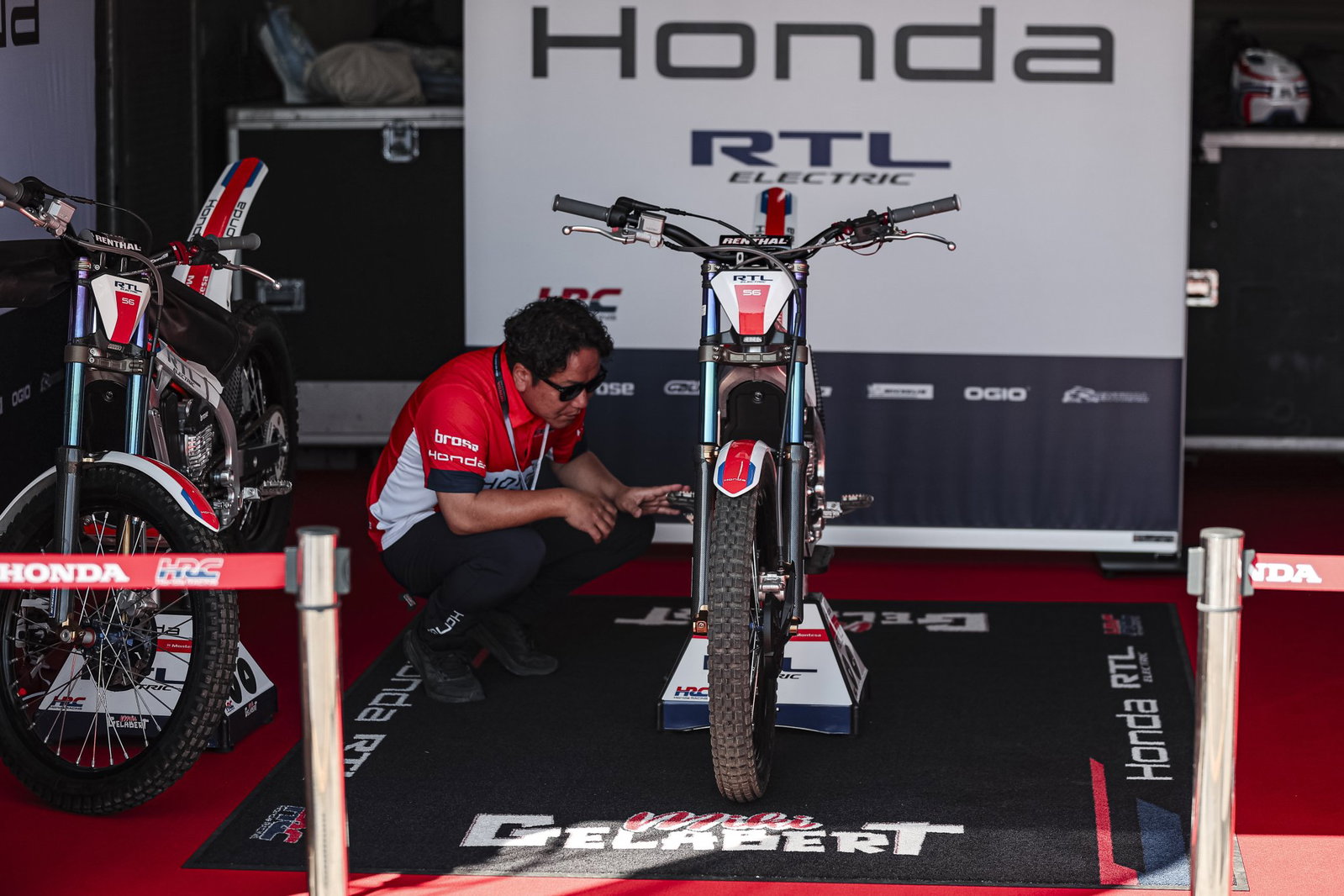 The Honda RTL electric trials bike in the pits