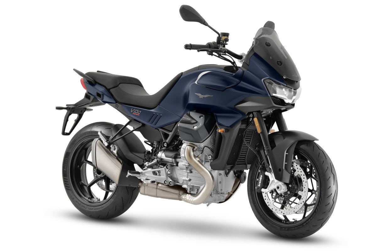 2025 Moto Guzzi V100 Mandello with a blue livery.