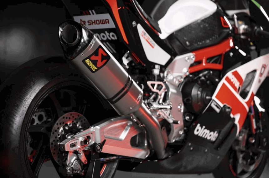 Akrapovic exhaust on the Bimota KB998 Rimini Elite. 