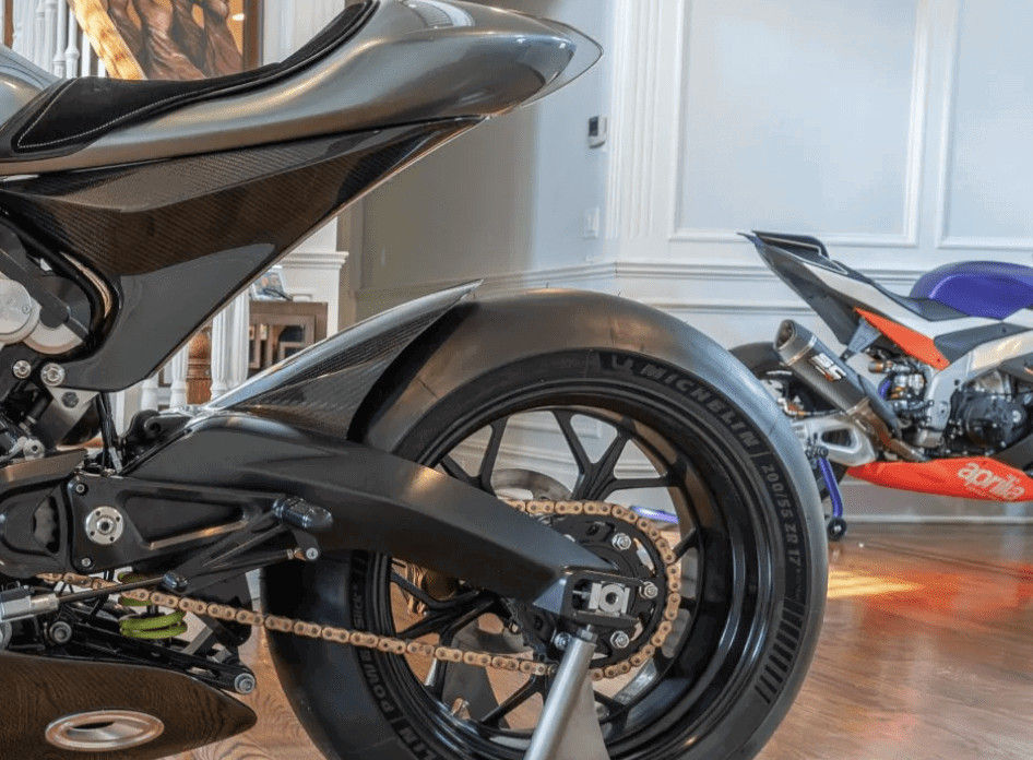 The Brough shares the home with an Aprilia RSV4 XTrenta and a KTM RC8R!