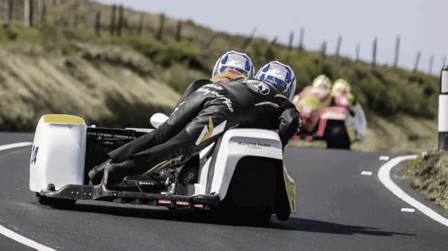 Sidecar team competing at the 2026 Isle of Man TT. Credit: Isle of Man TT.