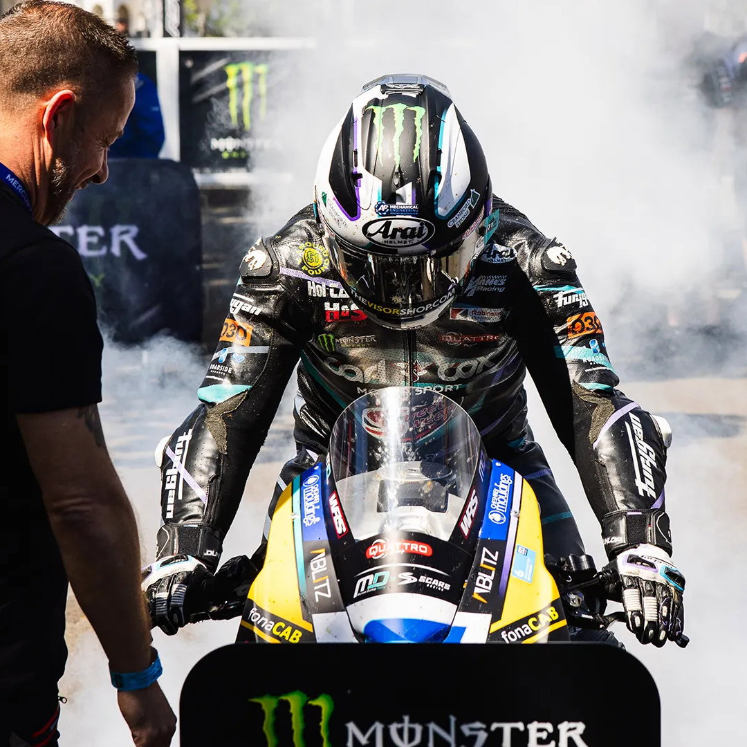 Michael Dunlop after winning the Supersport TT Race 2. Credit: Isle of Man TT.