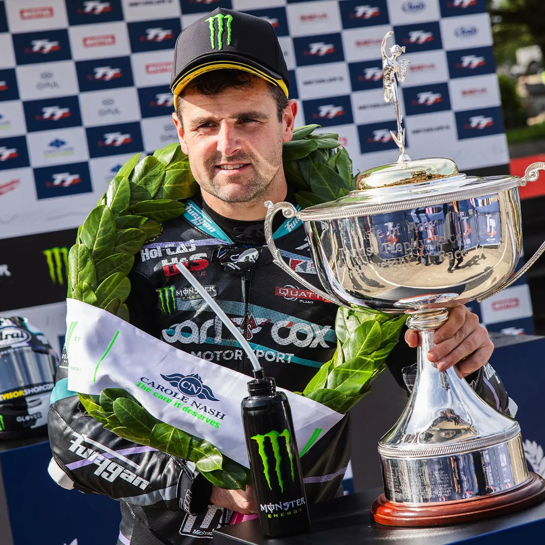 Michael Dunlop celebrating a 2026 TT race win. Credit: Isle of Man TT.