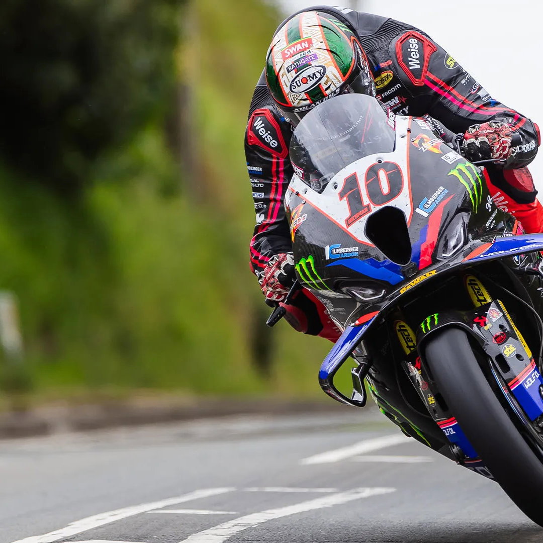 Peter Hickman riding in the Superbike class at the Isle of Man TT.