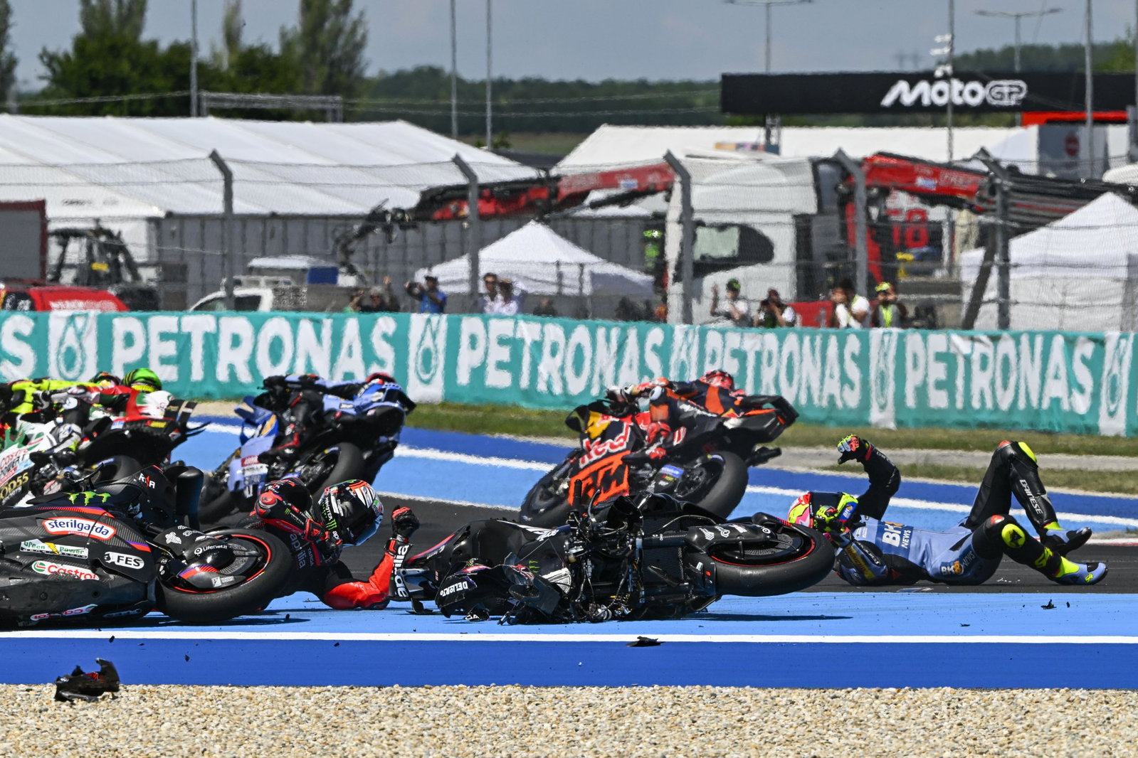 MotoGP accident at turn one in Balaton Park.