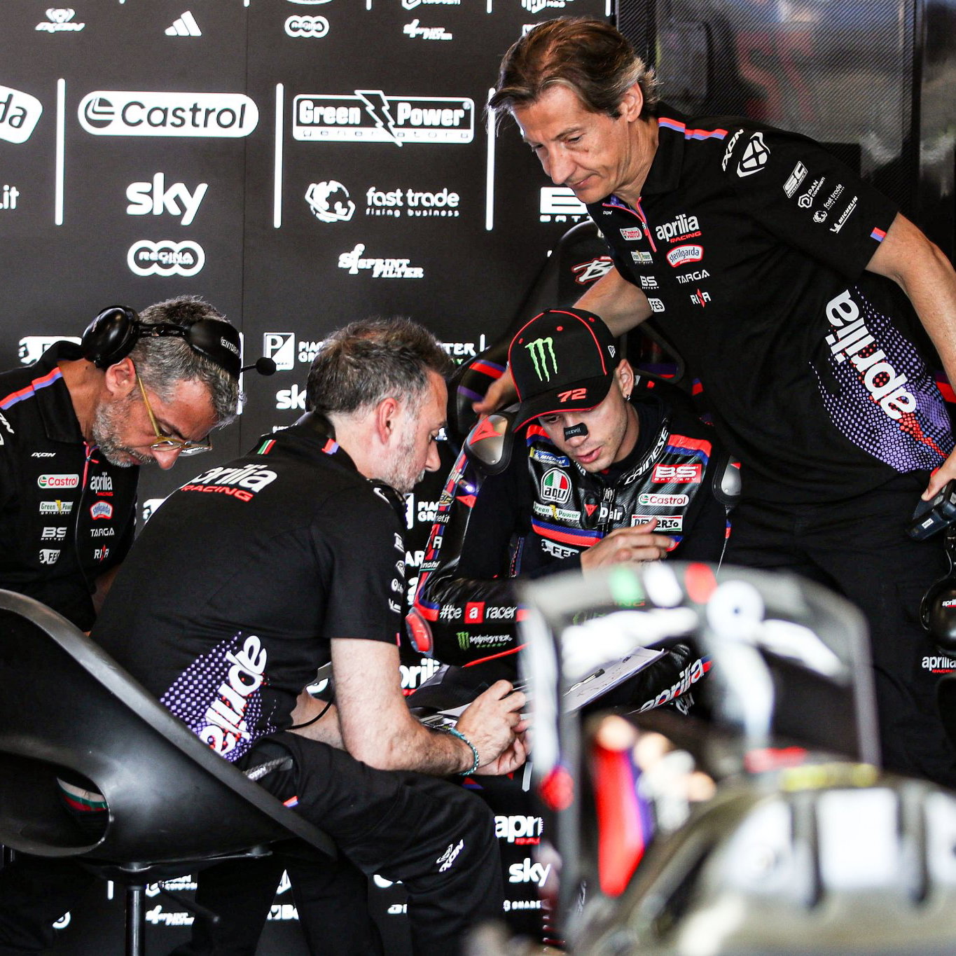 Marco Bezzecchi in the Aprilia garage at Brno. Credit: Gold and Goose.